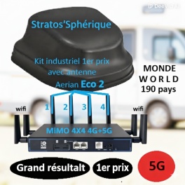 Kit L'Id&eacute;al Ccar 4G-5G industriel NET PRO Stratos'Ph&eacute;rique 2 SIM nano eco (eco 5G 2,5G) + antenne Aerian AERIAN Monde 190 pays