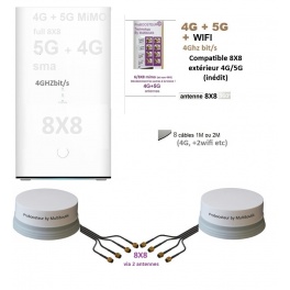kit ProBOOSTEUR&copy; 8X8 4G CAT20 +5G 4 GBit Europe+Monde 2 SIM (eco) (8antennes ext. 4G + 5G  2X antennes 4X4 Platinium 2M , SIMULT